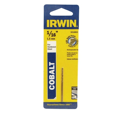 Irwin Irwin 1/16 in. X 1-7/8 in. L Cobalt Alloy Steel Drill Bit Straight Shank 1 pc 3016004